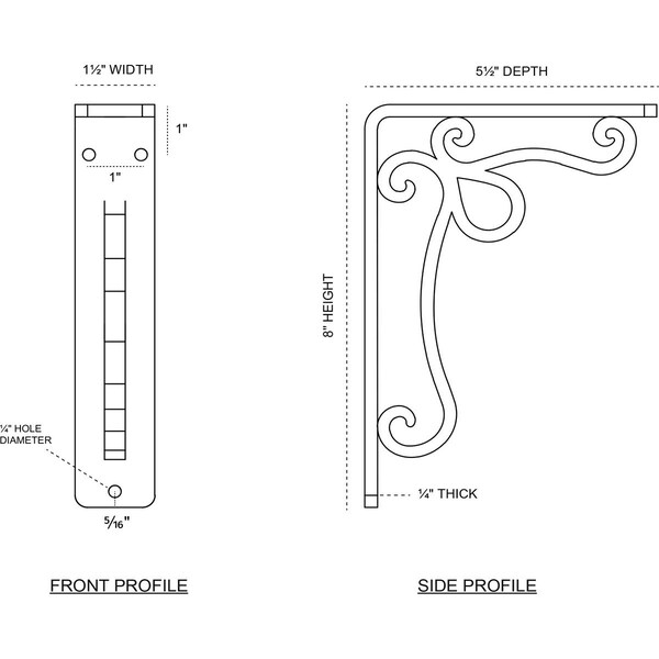 Orleans Wrought Iron Bracket, (Single Center Brace), Antiqued Bronze 1 1/2W X 5 1/2D X 8H